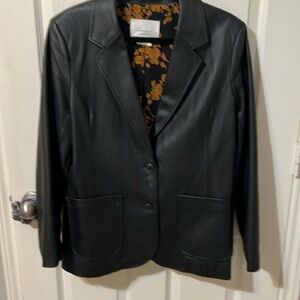 Anthropologie Faux Leather oversized blazer with front pockets worn once